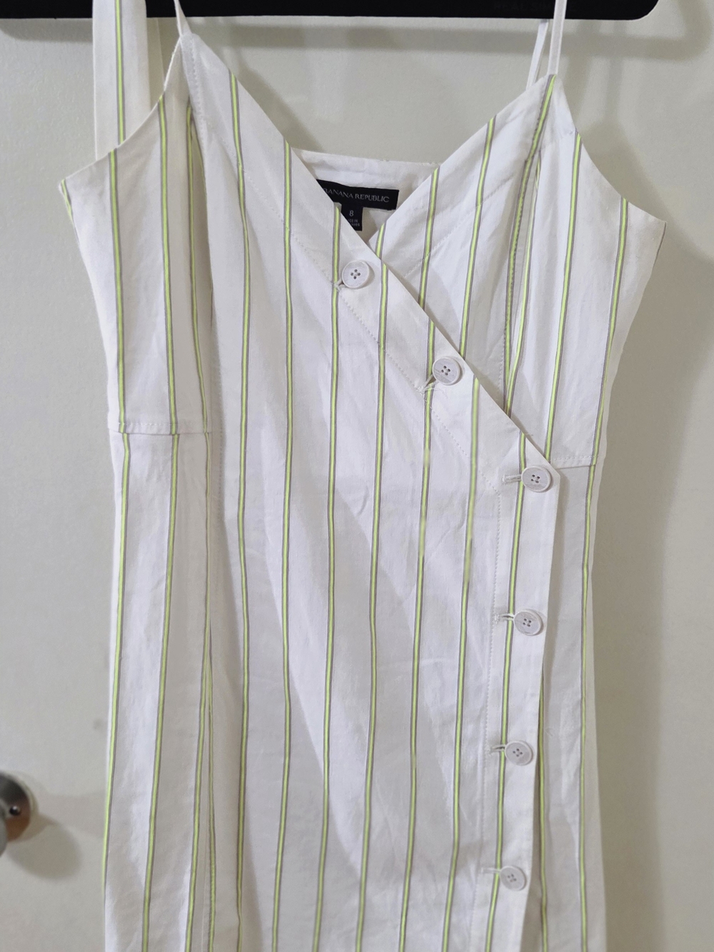 Banana Republic White Dress with Lime Green and Gray Stripes Size 8
